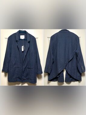 NWT Anthropologie Vintage Wash Blazer Comfy Casual Pockets Tulip Back blue 14